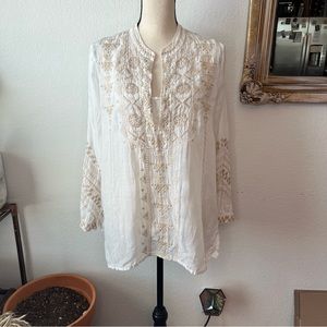 Johnny Was neutral embroidered tunic blouse